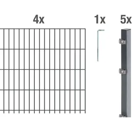 GAH Alberts Alberts Doppelstabmattenzaun 6-5-6, Matten 2,50 m, Höhe 163 m, Länge 10 m, anthrazit, Zaun als Komplettset, Pfosten mit Klemmlasche 60x40 mm | Dunkelgrau