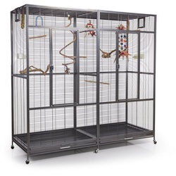 Montana Cages Voliere New Sydney II - ca. 180 x 70 x 180 cm, Antik, Doppelvoliere, Vogelvoliere XXL für Wellensittiche, Finken grau