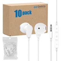 Geekria Kopfhörer mit 3,5-mm-Stecker und Mikrofon, hochwertige kabelgebundene Kopfhörer, Großpackung, Stereo-In-Ear-Kopfhörer mit Mikrofon und Lautstärkeregler, erschwingliche Großhandels-Ohrhörer (10