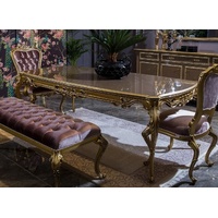 Casa Padrino Luxus Barock Esstisch Grau / Gold - Prunkvoller Massivholz Esszimmertisch - Barock Esszimmer Möbel - Edel & Prunkvoll