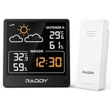 Raddy WF-50 Thermometer-Hygrometer Innen Und Außen, Wetterstation Funk, MAX MIN