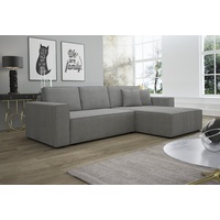 Fun Möbel Ecksofa Schlafsofa Sofa CONOR Stoff Hellgrau Ottomane Rechts