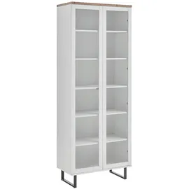 VCM ebuy24 Vitrinenschrank Weiß Eiche Dekor