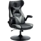 Vinsetto Gaming Stuhl mit Wippenfunktion, ergonomischer Computerstuhl, höhenverstellbar Bürostuhl, drehbar mit Kopf- und Lendenkissen, bis 120 kg belastbar, Schwarz+Grau