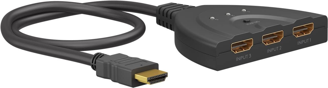 goobay 58487 HDMI Switch 3 in 1 Out / 4K bei 30Hz (2160p) HDMI Verteiler/HDMI 1.4 Switch für PS4, PS5, Laptops oder Monitore
