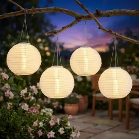 GLOBO Lampion Edelstahl/Kunststoff 30x55 cm 4er Set weiß