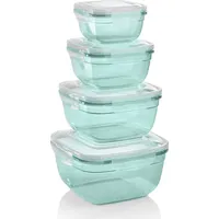 GRIZZLY 4er Set Frischhaltedosen (0,5L, 0,9L, 1,5L, 2,4L), quadratisch,