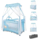 Lorelli Reisebett, Magic Sleep 2 Ebenen Baldachin Mobile Wickelauflage faltbar hellblau Sterne
