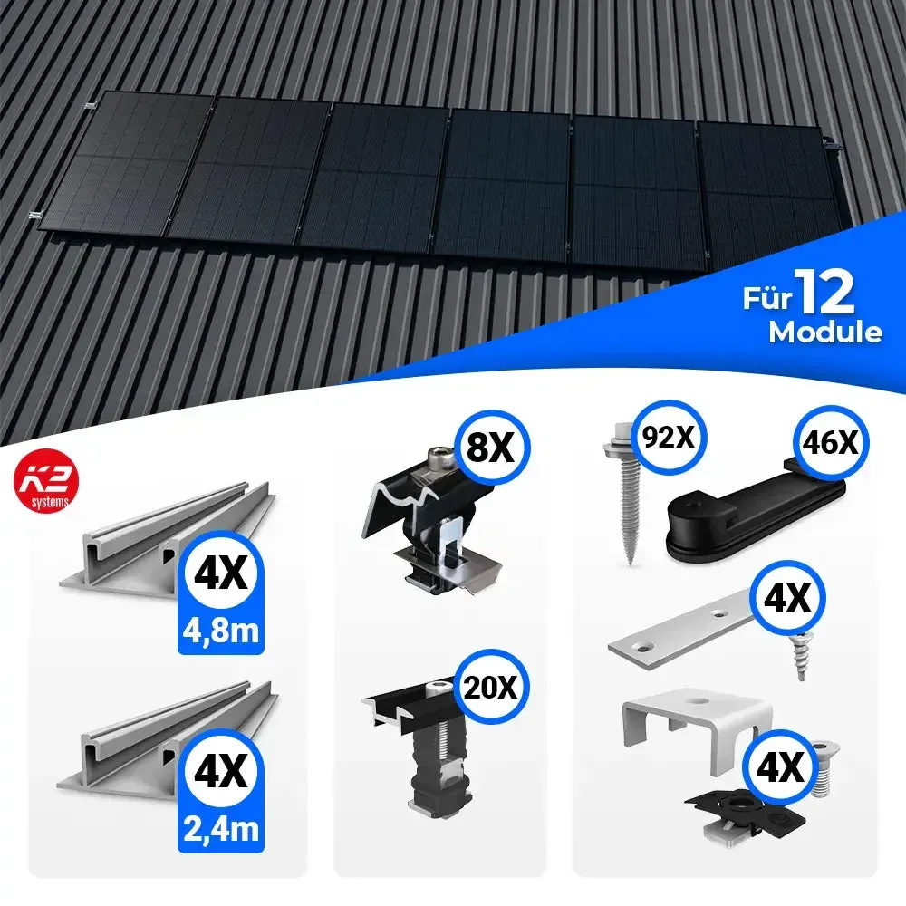 K2 Systems Trapezblech Montageset für 12 Module - 0% MwSt. (Angebot gemäß § 12 Abs. 3 UStG)