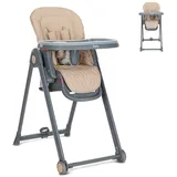 Lorelli Kinderhochstuhl PARTY Rollen Höhe Lehne Fußstütze Tisch sind einstellbar beige grau