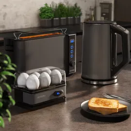 Arendo Frühstücks Set in Grau - Wasserkocher / Langschlitz Toaster / Eierkocher