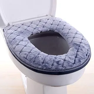 WC-Sitzbezug Plüsch Toilettensitzabdeckung,Waschbar Toilettensitzbezug Toilettensitz Pads WC Sitzkissen Toilettenkissen WC-Sitzwärmer WC-Sitzbezüge weich Dicker für Die Meisten O-U-Toiletten -Grau