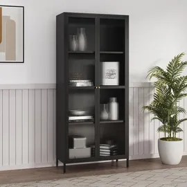 [en.casa] Vitrinenschrank Säkylä 180 x 80 x 35 cm Schwarz