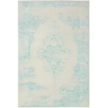 benuta Basic Teppich Sia - Creme/Türkis 300x400 cm, - Kunstfaser - Rechteckig, & im Style: Vintage, Boho-Style, Retro - pflegeleicht, für Wohnzimmer Schlafzimmer