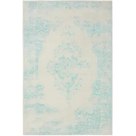 benuta Basic Teppich Sia - Creme/Türkis 300x400 cm, - Kunstfaser - Rechteckig, & im Style: Vintage, Boho-Style, Retro - pflegeleicht, für Wohnzimmer Schlafzimmer