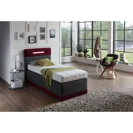 Westfalia Schlafkomfort Boxspringbett, rot (bordeaux, anthrazit), Ohne Topper, Liegefläche B/L: 90cm x 200cm, H2 + H2, 7-Zonen-Kaltschaummatratze, Bezug Obermatratze 100% Polyester, waschbar bis 60C;Bezug Unterbox und Kopfteil: Mikrofaservelours (100% Polyester), WESTFALIA
