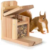 waldfunk Eichhörnchen Futterstation – Wetterfestes Futterhaus aus Holz mit Belüftung, sicherer Klappmechanismus - FSC zertifziert