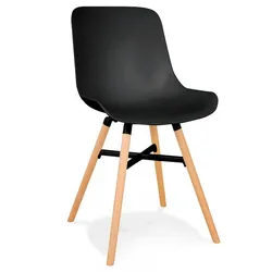 Designer Stuhl aus Polypropylen mit Buchenholzbeinen | Schwarzer Esszimmerstuhl mit ergonomischer Rückenlehne | Skandinavischer Stil | Kadima Design