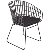 SAM Rattanstuhl Lima, Farbe Anthrazit, inklusive Sitzkissen, Korbstuhl mit Metallrahmen, Geflechtstuhl/Eisenstuhl im Retro-Design, Esszimmerstuhl mit Armlehnen