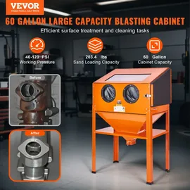 Vevor Sandstrahlkabine Aluminium/Stahl 60 Gallonen orange mit Ständer, Strahlpistole und 4 Düsen