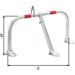 Alberts® Parkplatzbügel Spielberg umlegb.,Pz.fvz.,2 rote Ringe z.Aufschr.,Breite 950 mm 691042
