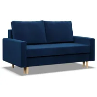 Mebligo - Sofa mit Schlaffunktion und Bettkasten Blank, 2 Sitzer Sofa 152 cm Breit, Schlafsofa, Ausziehbares Couch auf Holzfüßen, Sofa Wohnzimmer, Schlafcouch - Sofa Blau