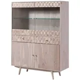 MASSIVMOEBEL24.DE Highboard Akazie 120x42x160 weiß lackiert MOSAYK #215 - 2 Jahre Gewährleistung - mind. 14 Tage Rückgaberecht - Weiß