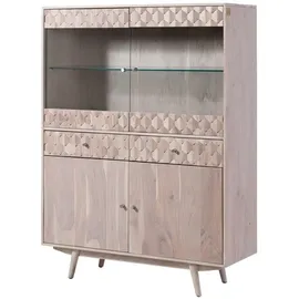 MASSIVMOEBEL24.DE Highboard Akazie 120x42x160 weiß lackiert MOSAYK #215 - 2 Jahre Gewährleistung - mind. 14 Tage Rückgaberecht - Weiß