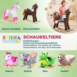 DEUBA Spielwerk® Schaukeltier Einhorn inkl. Sound Effekt Sattel Zaumzeug Steigbügel Plüsch Schaukel Wippe Kinder Baby Spielzeug Balancetraining besond... - Rosa
