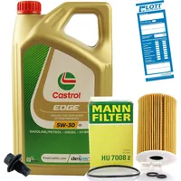 MANN Ölfilter + 5L Castrol Edge LL 5W-30 Motoröl + Schraube passend für VW 504.00 507.00