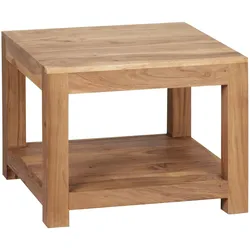 Couchtisch `Nako` Massivholz: Landhausstil, Ablagefach, robust, pflegeleicht. Beige, 60x60x45 cm | Kadima Design