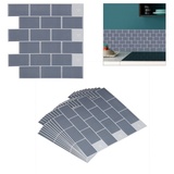 Relaxdays Fliesenaufkleber, 10er Set, selbstklebend, Küche & Badezimmer, 30,5 x 30,5 cm, 3D, Subway Klebefliesen, grau
