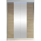 Mirjan24 Schiebetürenschrank Lino II, Schrank mit Spiegel, Kleiderschrank (Weiß / Sonoma Eiche, mit RGB LED Beleuchtung) - Beige/Weiß