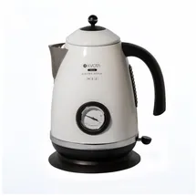 Compar GmbH KVOTA Wasserkocher 1,7 L im Retro-Style, Edelstahl 2200w, 1.7 l, 2200 W, Retro-Look, Edelstahl - 360° drehbar, Überhitzungs- - Trockenlaufschutz, weiß-schwarz