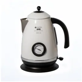 Compar GmbH KVOTA Wasserkocher 1,7 L im Retro-Style, Edelstahl 2200w, 1.7 l, 2200 W, Retro-Look, Edelstahl - 360° drehbar, Überhitzungs- - Trockenlaufschutz, weiß-schwarz