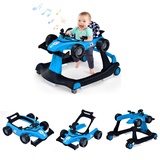 DREAMADE Lauflernhilfe, 4 in 1 Autoförmiger Lauflernwagen mit einstellbarer Geschwindigkeit, Musik & Licht, Babywalker Höhenverstellbar & Klappbar, Gehfrei Baby ab 6 Monate (Blau)