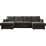 best mobilier Lisa Design Jake Wohnlandschaft U-Form, 7-Sitzer, mit Schlaffunktion und Bettkasten, aus Cord Dunkelgrau