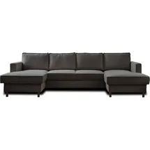 best mobilier Lisa Design Jake Wohnlandschaft U-Form, 7-Sitzer, mit Schlaffunktion und Bettkasten, aus Cord Dunkelgrau