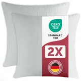 Blumtal Musselin Kissenbezug 80x80 cm 2er Set - Oeko-TEX zert. Kissenbezug Musselin aus 100% Baumwolle - extra weiches Kissen-Set waschbar bei 40 °C - atmungsaktive Sommer Kissenbezüge Blau