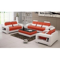JVmoebel Sofa Sofas Polster 3+1+1 Sitzer Set Design Sofas Couchen Leder Modern Sofa, Made in Europe orange|weiß