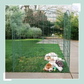 Relaxdays Teichzaun-Set, , Metall, 375x79 cm, Oberbogen, zum Stecken, Garten, Pool, Beetzaun, grün