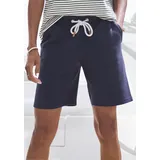 H.I.S. Bermudas H.I.S, Damen, Gr. 40/42, N-Gr, blau (marine), Sweatware, Obermaterial: 60% Baumwolle, 40% Polyester, unifarben, Basic kniefrei, Hosen Bermudas, mit Kordelzug und Stickerei, Loungewear, Topseller