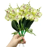 4 Sträuße tropische künstliche Blume 27,9 cm Mini Schmetterling Orchidee mit 4 Seidenblumenköpfen und Phalaenopsis Orchideen Blätter Kunstblatt für Hochzeit Heimdekoration Blumen Garten Bonsai (Grün)