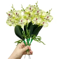 4 Sträuße tropische künstliche Blume 27,9 cm Mini Schmetterling Orchidee mit 4 Seidenblumenköpfen und Phalaenopsis Orchideen Blätter Kunstblatt für Hochzeit Heimdekoration Blumen Garten Bonsai (Grün)