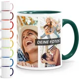 SpecialMe Tasse personalisiert Foto-Collage Text Fototasse bis zu 7 Fotos Fotogeschenk Kaffeetasse Bild selbst gestalten weiß-innen-grün standard