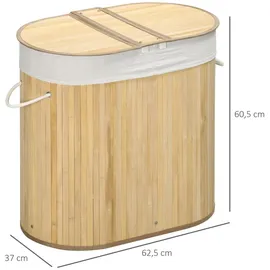Homcom Wäschekorb mit Deckel Griff, 2 Abschnitten Bambus Natur
