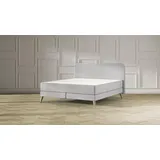 Emma Elite Boxspringbett - Hellgrau - 160x200 cm - Kopfteil Streifen - Natur Füße