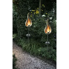 NÄVE LED Solar Erdspieß Flamme Metall H: 84cm 1 Stück orange bronze