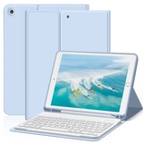 ZOYU Hülle mit Tastatur für iPad 9. Generation 2021/iPad 8. Generation 2020/iPad 7. Generation 2019, iPad 10,2 Hülle mit Tastatur, Bluetooth Tastatur Folio mit Stifthalter, QWERTZ Layout, Himmelblau