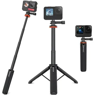 PULUZ Mini Action Cam Stativ 52cm, Insta 360 Selfie Stick Tripod mit Adapter für DJI Action 5 Pro Pocket 3 Ation3 4 für GoPro 13 12 11 10 9 für Insta360 One X2 X3 X4